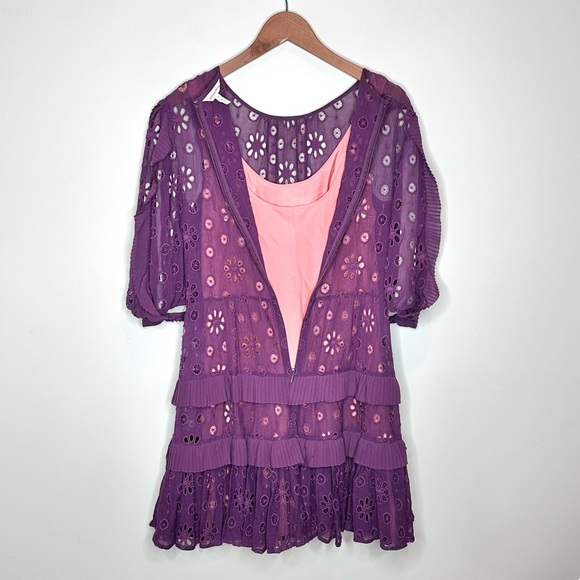 Rebecca Taylor Pinwheel Eyelet Puff Sleeve Mini Dress Size 8 ASO Kelly Ripa - Picture 8 of 16